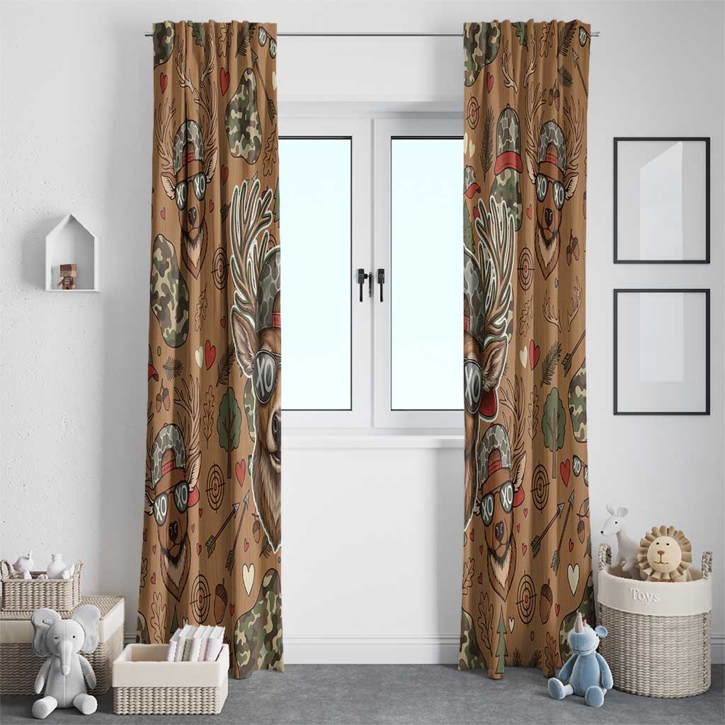 Valentine Buck Window Curtain with Camo Cap and XOXO Pattern Retro Hunting
