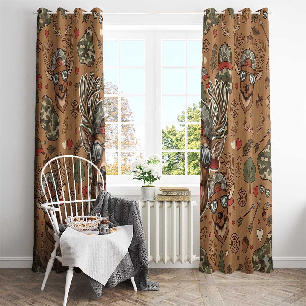 Valentine Buck Window Curtain with Camo Cap and XOXO Pattern Retro Hunting