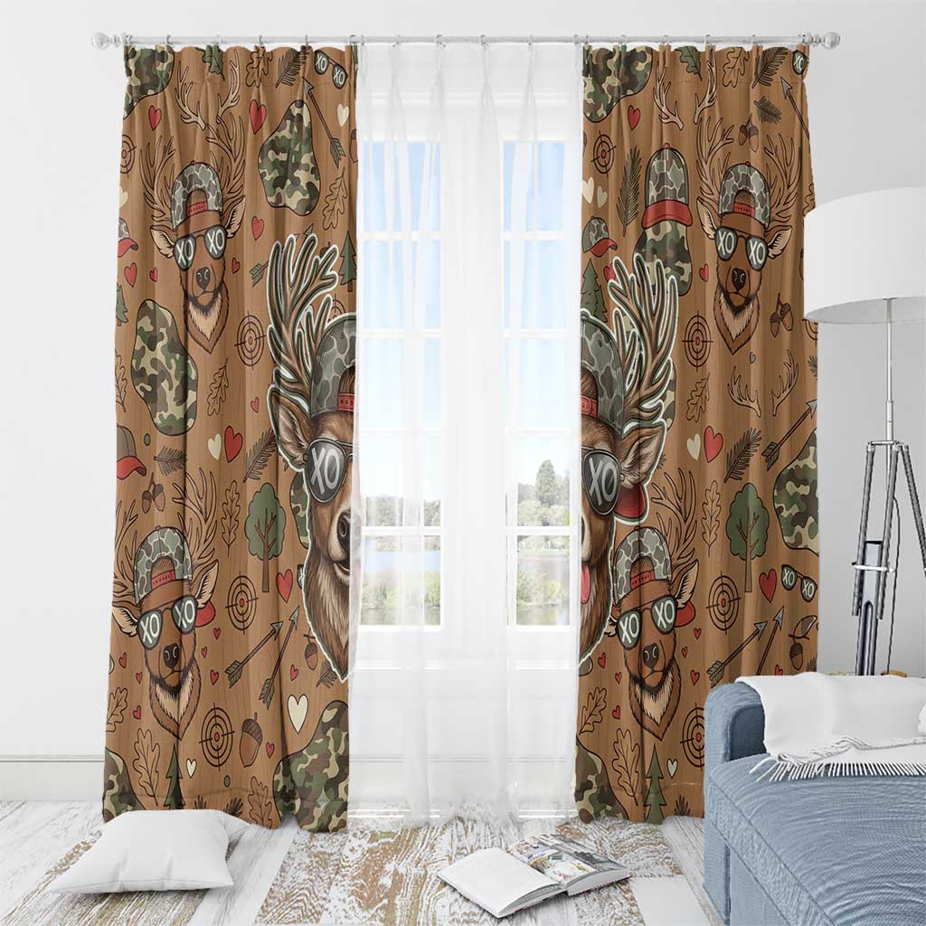 Valentine Buck Window Curtain with Camo Cap and XOXO Pattern Retro Hunting