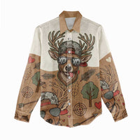 Valentine Buck Women Casual Shirt with Camo Cap and XOXO Pattern Retro Hunting