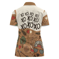 Valentine Buck Women Polo Shirt with Camo Cap and XOXO Pattern Retro Hunting