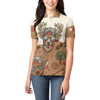 Valentine Buck Women Polo Shirt with Camo Cap and XOXO Pattern Retro Hunting