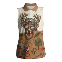 Valentine Buck Women Sleeveless Polo Shirt with Camo Cap and XOXO Pattern Retro Hunting