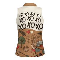 Valentine Buck Women Sleeveless Polo Shirt with Camo Cap and XOXO Pattern Retro Hunting
