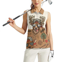 Valentine Buck Women Sleeveless Polo Shirt with Camo Cap and XOXO Pattern Retro Hunting