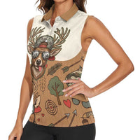 Valentine Buck Women Sleeveless Polo Shirt with Camo Cap and XOXO Pattern Retro Hunting