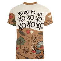 Valentine Buck Women V-Neck T-Shirt with Camo Cap and XOXO Pattern Retro Hunting