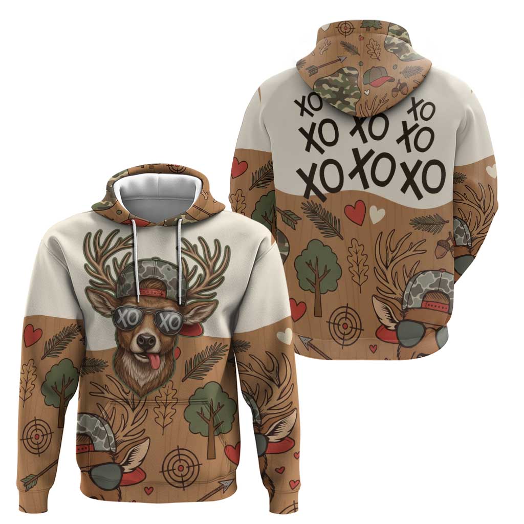 Valentine Buck Zip Hoodie with Camo Cap and XOXO Pattern Retro Hunting
