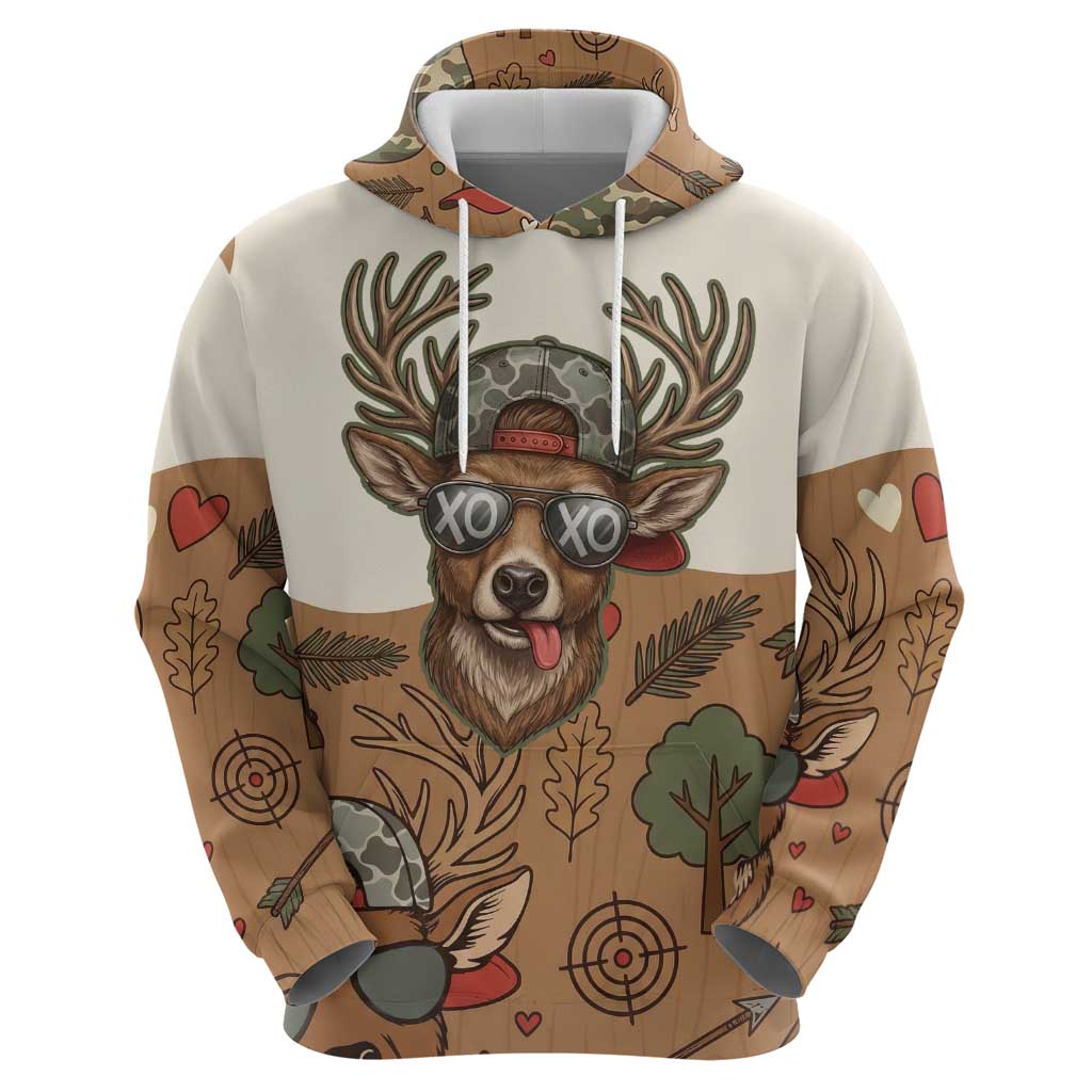 Valentine Buck Zip Hoodie with Camo Cap and XOXO Pattern Retro Hunting