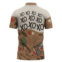 Valentine Buck Zipper Polo Shirt with Camo Cap and XOXO Pattern Retro Hunting