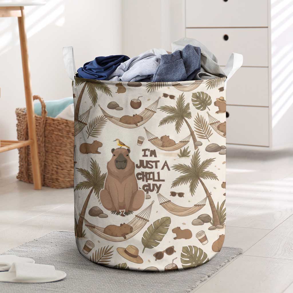 Chill Capybara Vibes Laundry Basket with Hammock and Coconut Tropical Relaxed Style