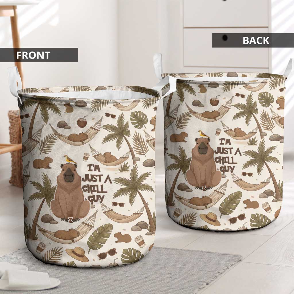 Chill Capybara Vibes Laundry Basket with Hammock and Coconut Tropical Relaxed Style