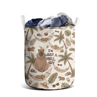 Chill Capybara Vibes Laundry Basket with Hammock and Coconut Tropical Relaxed Style