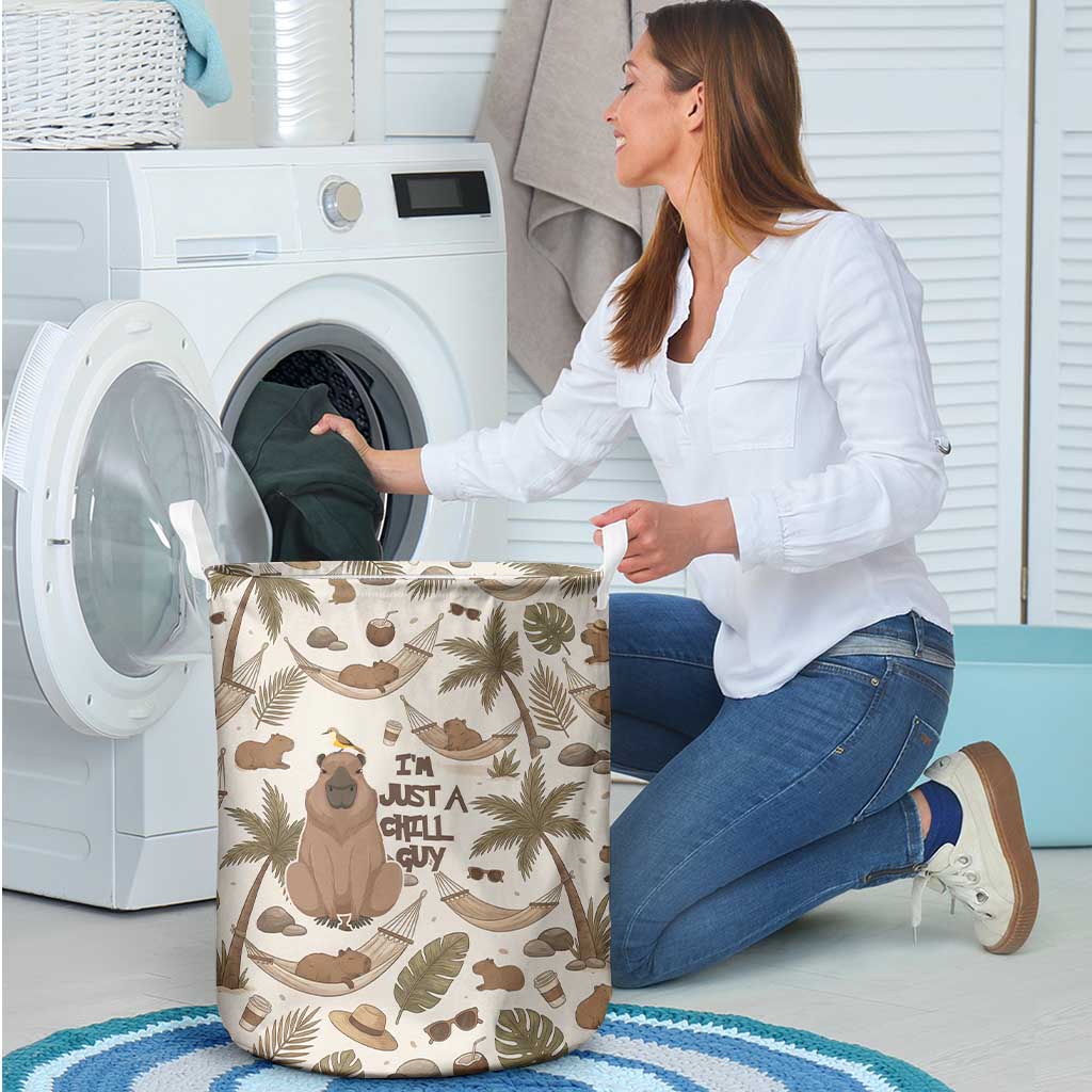 Chill Capybara Vibes Laundry Basket with Hammock and Coconut Tropical Relaxed Style