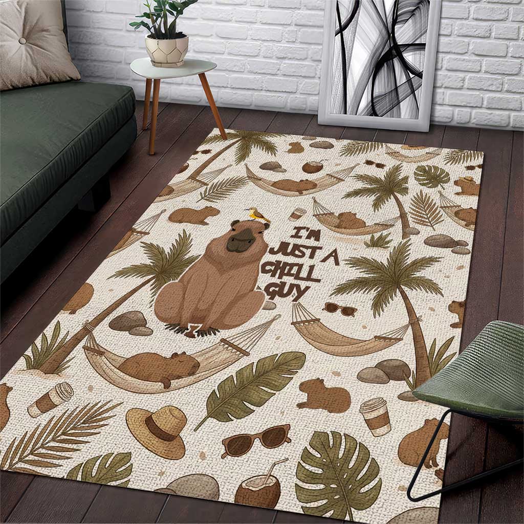 Chill Capybara Vibes Area Rug with Hammock and Coconut Tropical Relaxed Style