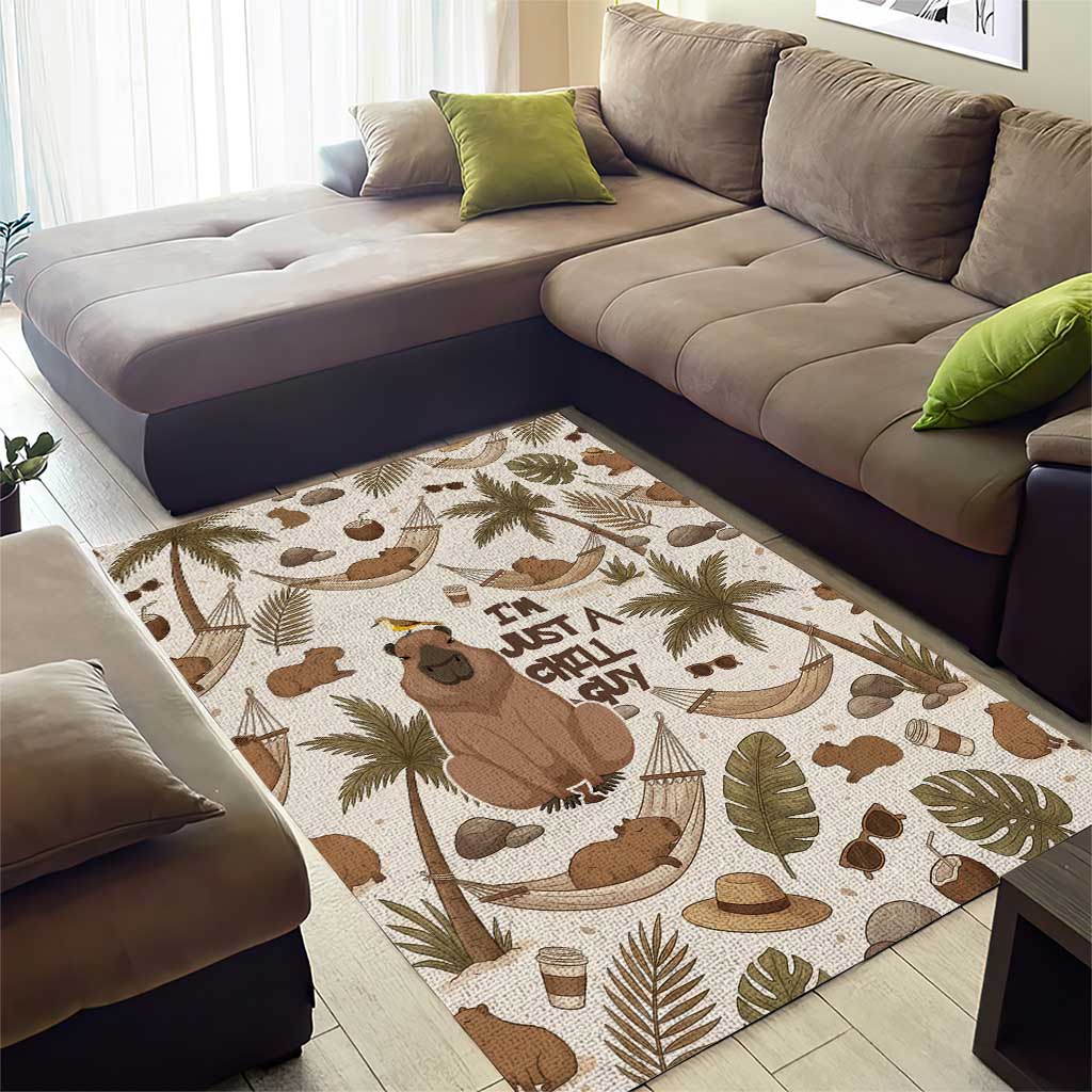 Chill Capybara Vibes Area Rug with Hammock and Coconut Tropical Relaxed Style