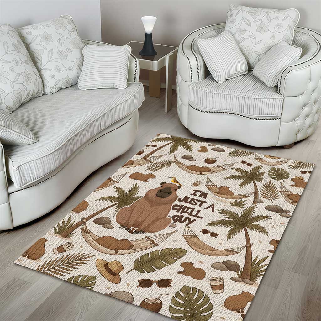 Chill Capybara Vibes Area Rug with Hammock and Coconut Tropical Relaxed Style