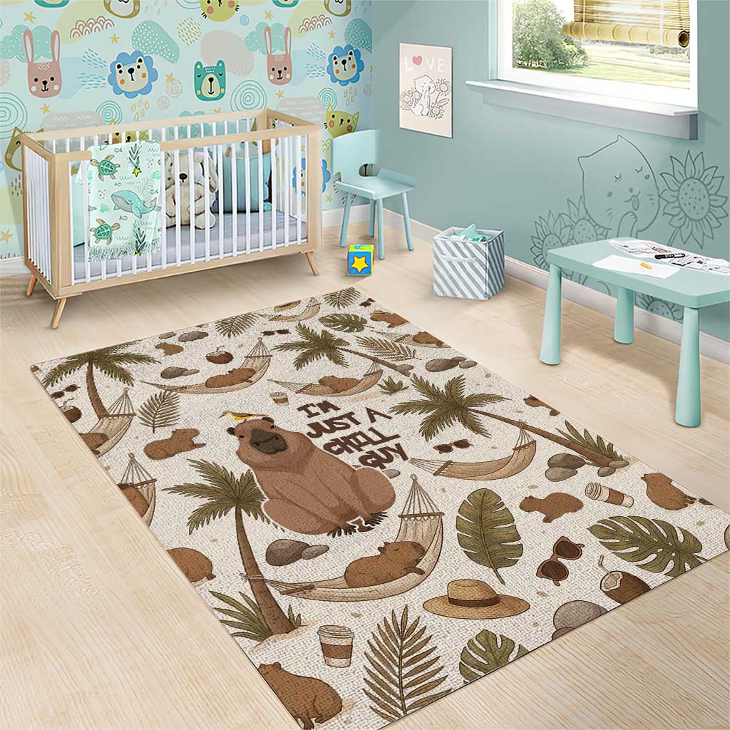 Chill Capybara Vibes Area Rug with Hammock and Coconut Tropical Relaxed Style