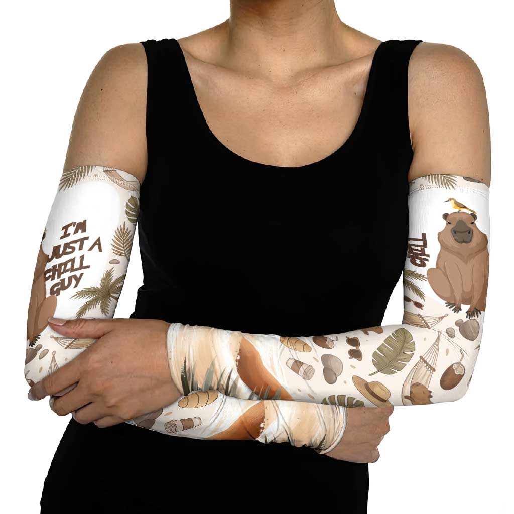 Chill Capybara Vibes Arm Sleeves with Hammock and Coconut Tropical Relaxed Style