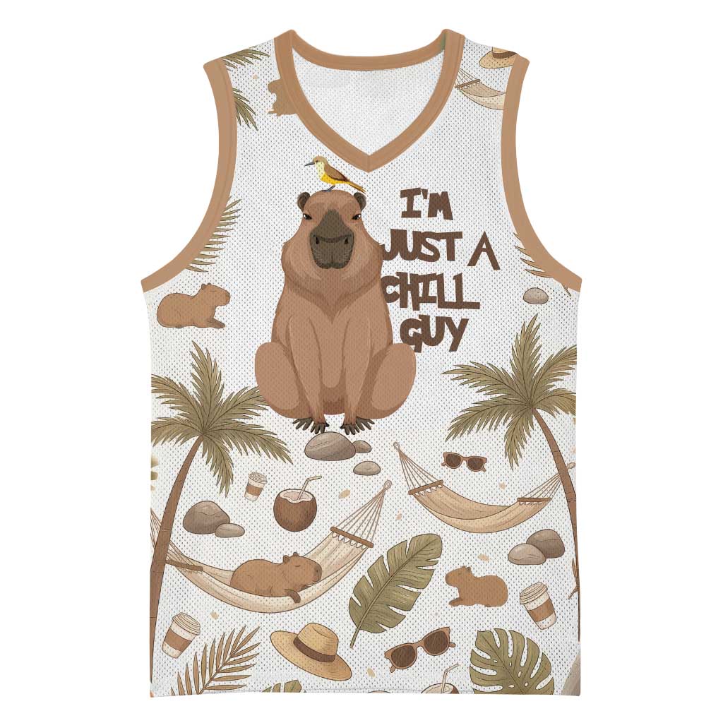 Chill Capybara Vibes Basketball Jersey with Hammock and Coconut Tropical Relaxed Style