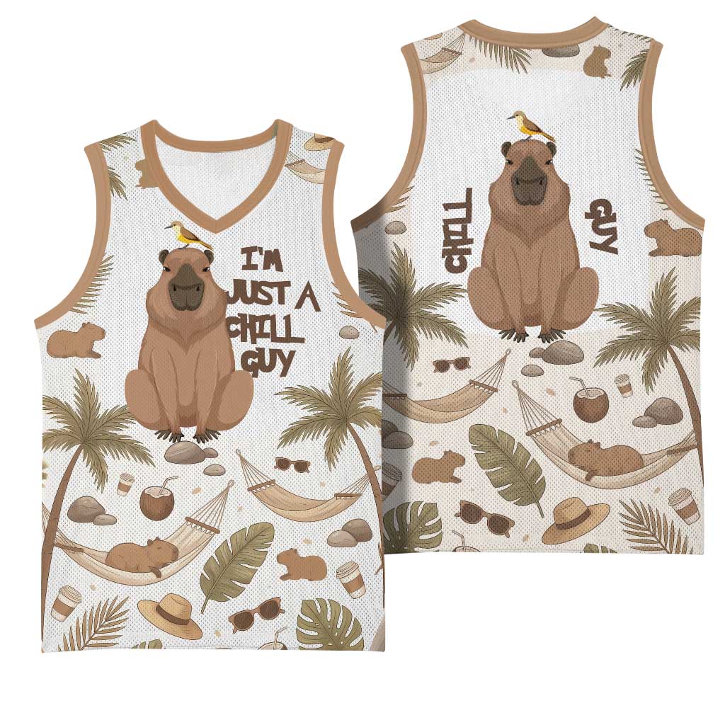 Chill Capybara Vibes Basketball Jersey with Hammock and Coconut Tropical Relaxed Style