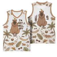Chill Capybara Vibes Basketball Jersey with Hammock and Coconut Tropical Relaxed Style