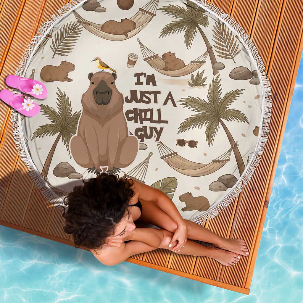 Chill Capybara Vibes Beach Blanket with Hammock and Coconut Tropical Relaxed Style