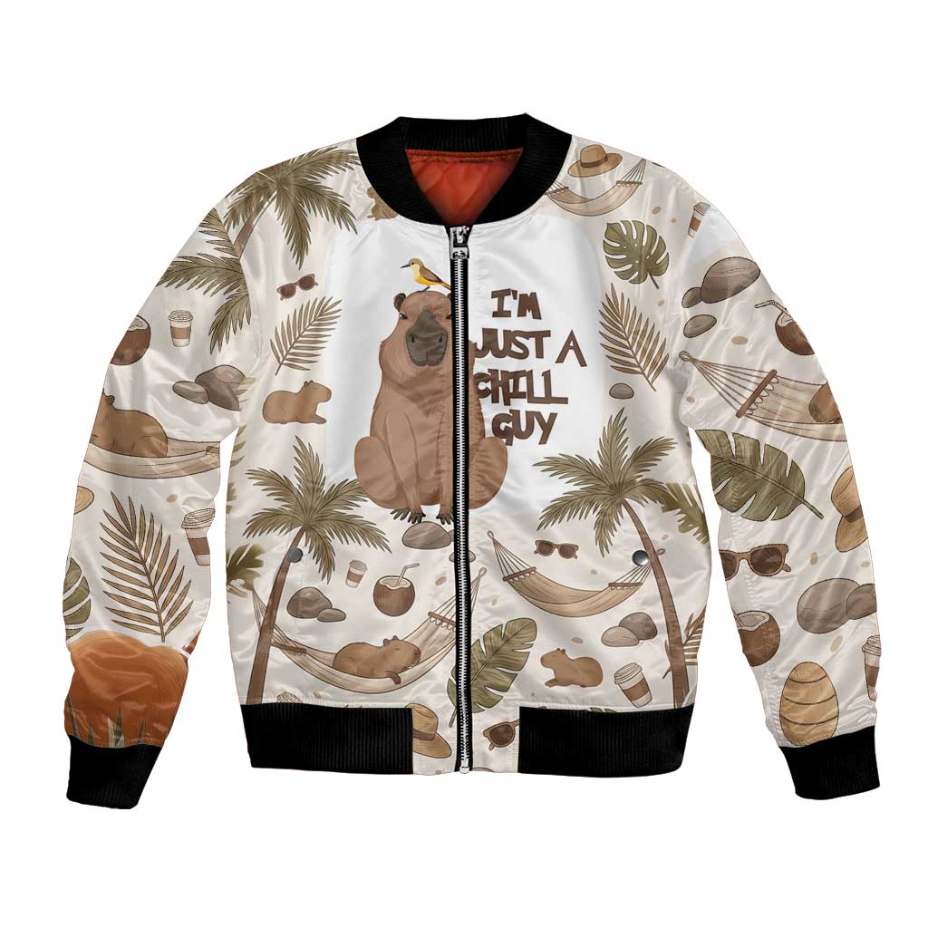 Chill Capybara Vibes Bomber Jacket with Hammock and Coconut Tropical Relaxed Style