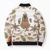 Chill Capybara Vibes Bomber Puffer Jacket with Hammock and Coconut Tropical Relaxed Style