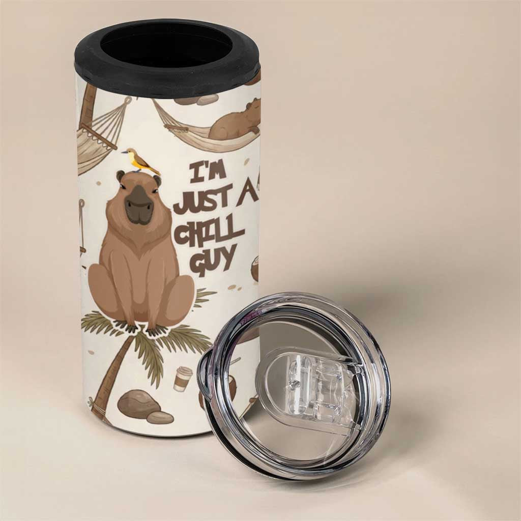 Chill Capybara Vibes 4 in 1 Can Cooler Tumbler with Hammock and Coconut Tropical Relaxed Style