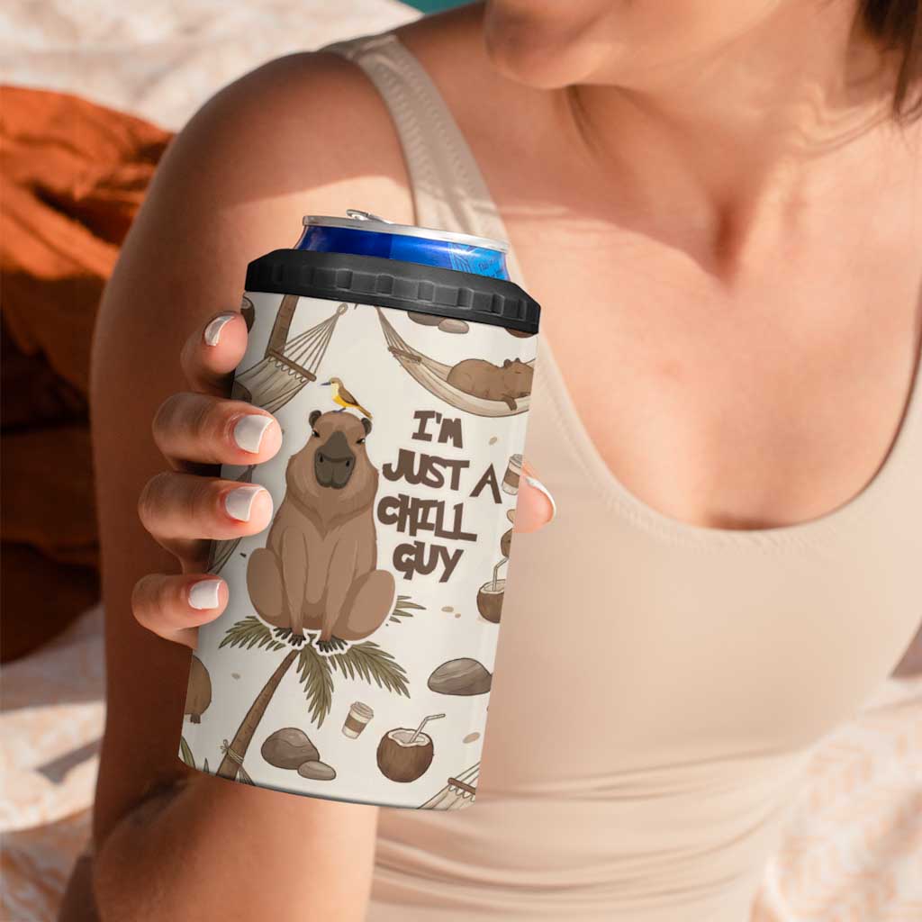 Chill Capybara Vibes 4 in 1 Can Cooler Tumbler with Hammock and Coconut Tropical Relaxed Style