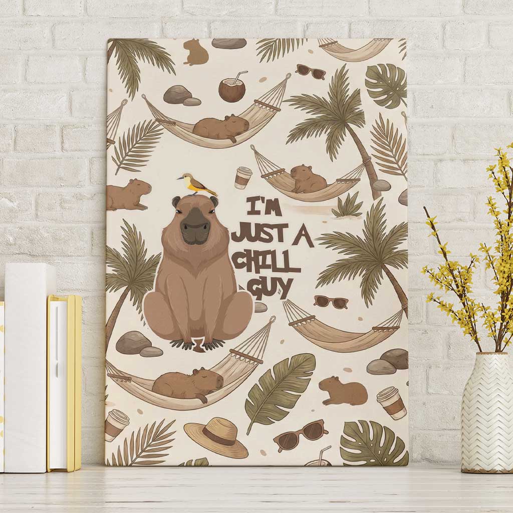 Chill Capybara Vibes Canvas Wall Art with Hammock and Coconut Tropical Relaxed Style