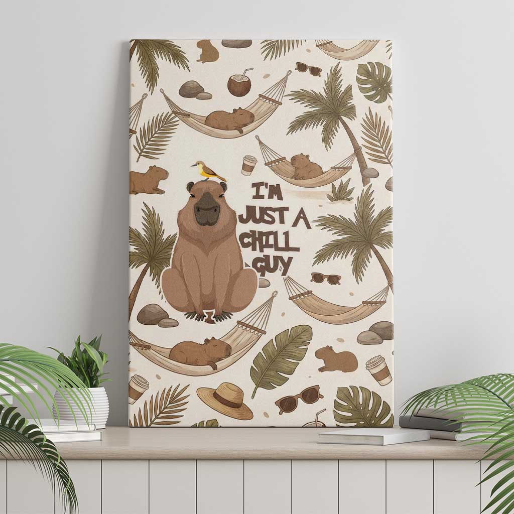 Chill Capybara Vibes Canvas Wall Art with Hammock and Coconut Tropical Relaxed Style