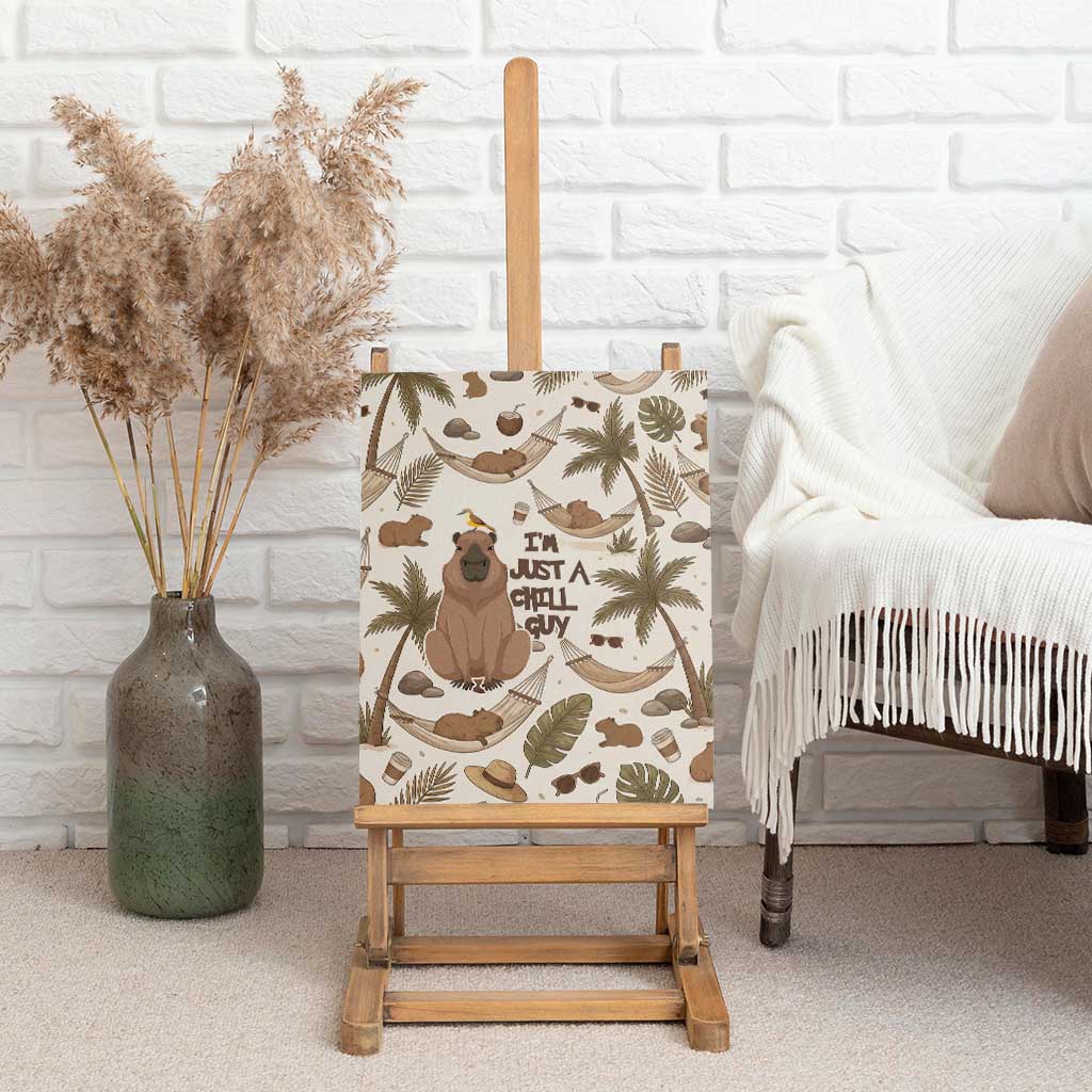 Chill Capybara Vibes Canvas Wall Art with Hammock and Coconut Tropical Relaxed Style