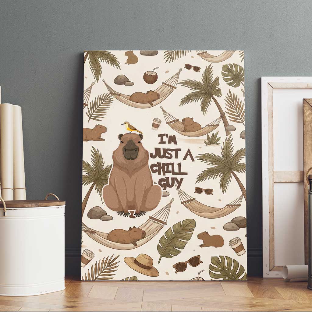 Chill Capybara Vibes Canvas Wall Art with Hammock and Coconut Tropical Relaxed Style