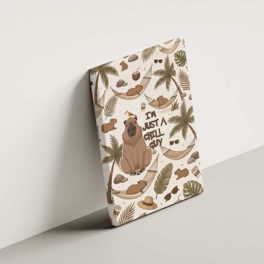 Chill Capybara Vibes Canvas Wall Art with Hammock and Coconut Tropical Relaxed Style