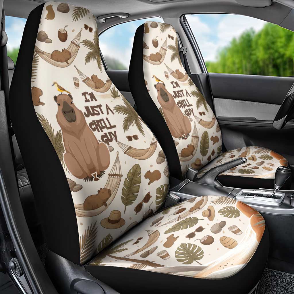 Chill Capybara Vibes Car Seat Cover with Hammock and Coconut Tropical Relaxed Style