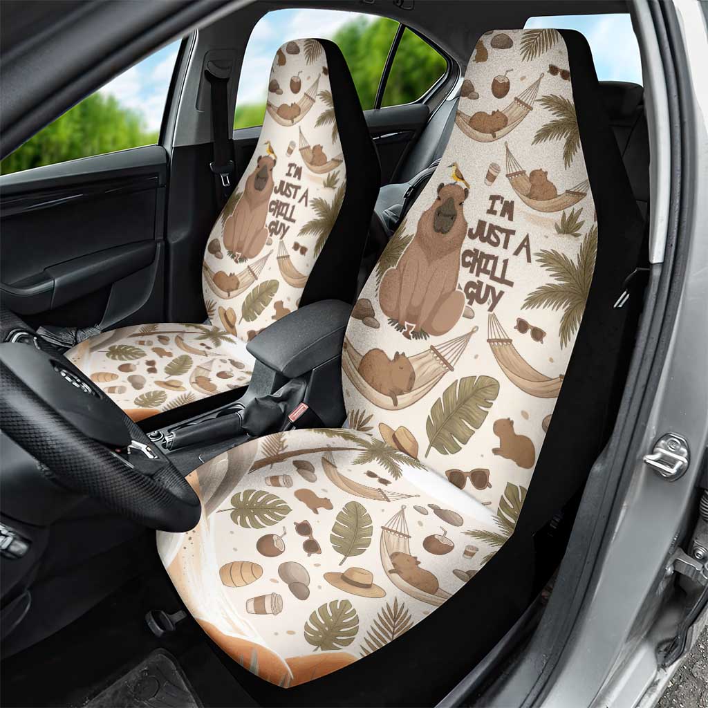 Chill Capybara Vibes Car Seat Cover with Hammock and Coconut Tropical Relaxed Style