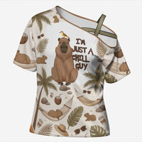 Chill Capybara Vibes Cross Shoulder Shirt with Hammock and Coconut Tropical Relaxed Style