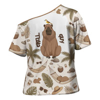Chill Capybara Vibes Cross Shoulder Shirt with Hammock and Coconut Tropical Relaxed Style