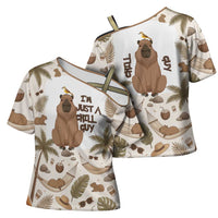 Chill Capybara Vibes Cross Shoulder Shirt with Hammock and Coconut Tropical Relaxed Style