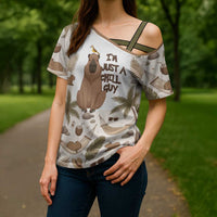 Chill Capybara Vibes Cross Shoulder Shirt with Hammock and Coconut Tropical Relaxed Style