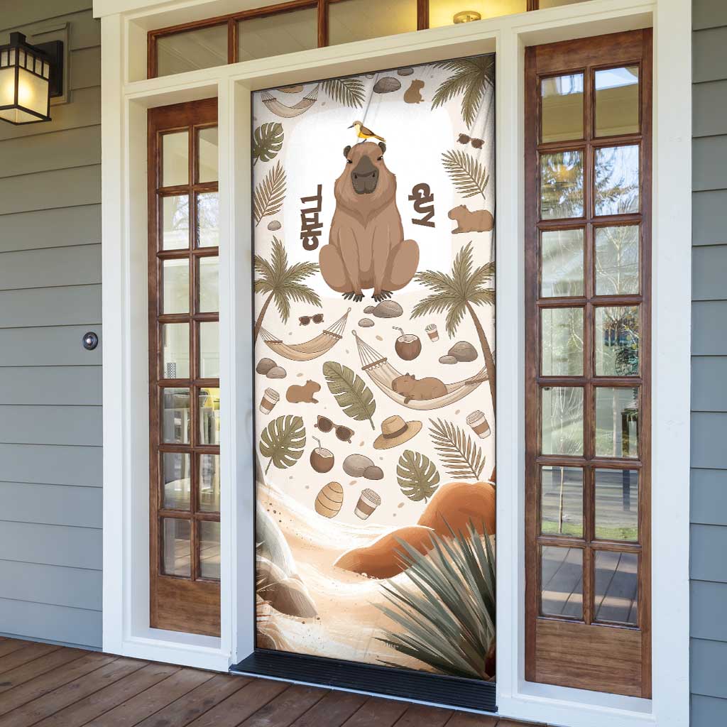 Chill Capybara Vibes Door Cover with Hammock and Coconut Tropical Relaxed Style