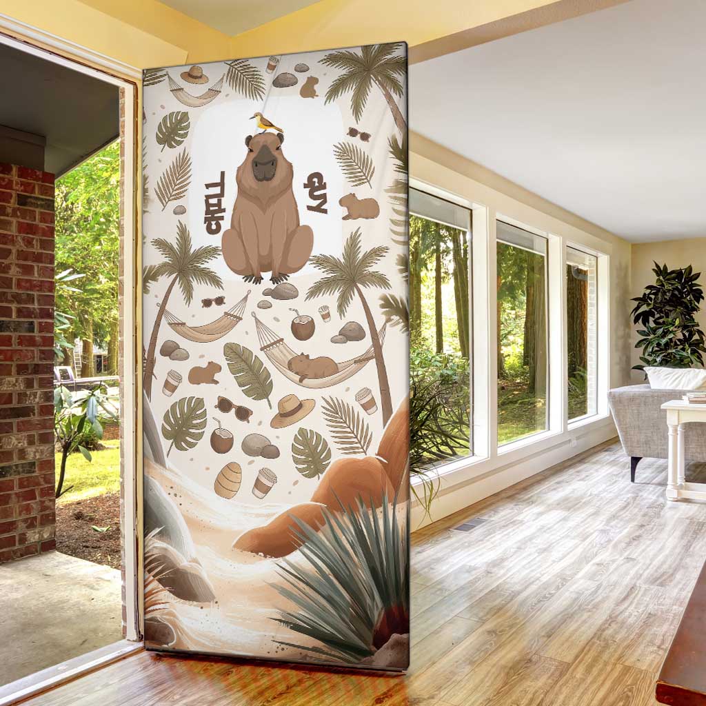 Chill Capybara Vibes Door Cover with Hammock and Coconut Tropical Relaxed Style