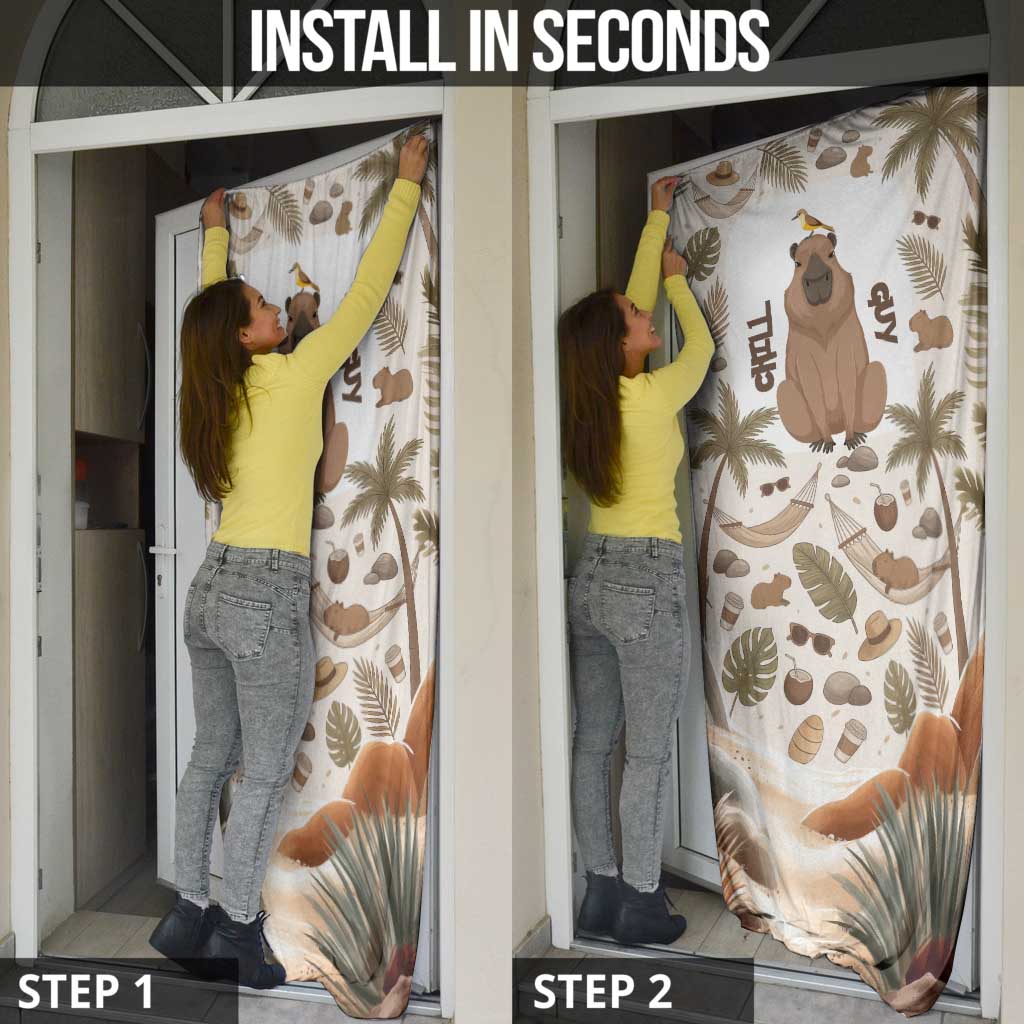 Chill Capybara Vibes Door Cover with Hammock and Coconut Tropical Relaxed Style