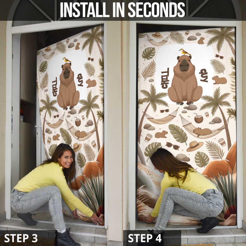 Chill Capybara Vibes Door Cover with Hammock and Coconut Tropical Relaxed Style
