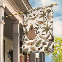 Chill Capybara Vibes Garden Flag with Hammock and Coconut Tropical Relaxed Style