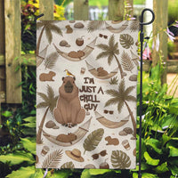 Chill Capybara Vibes Garden Flag with Hammock and Coconut Tropical Relaxed Style