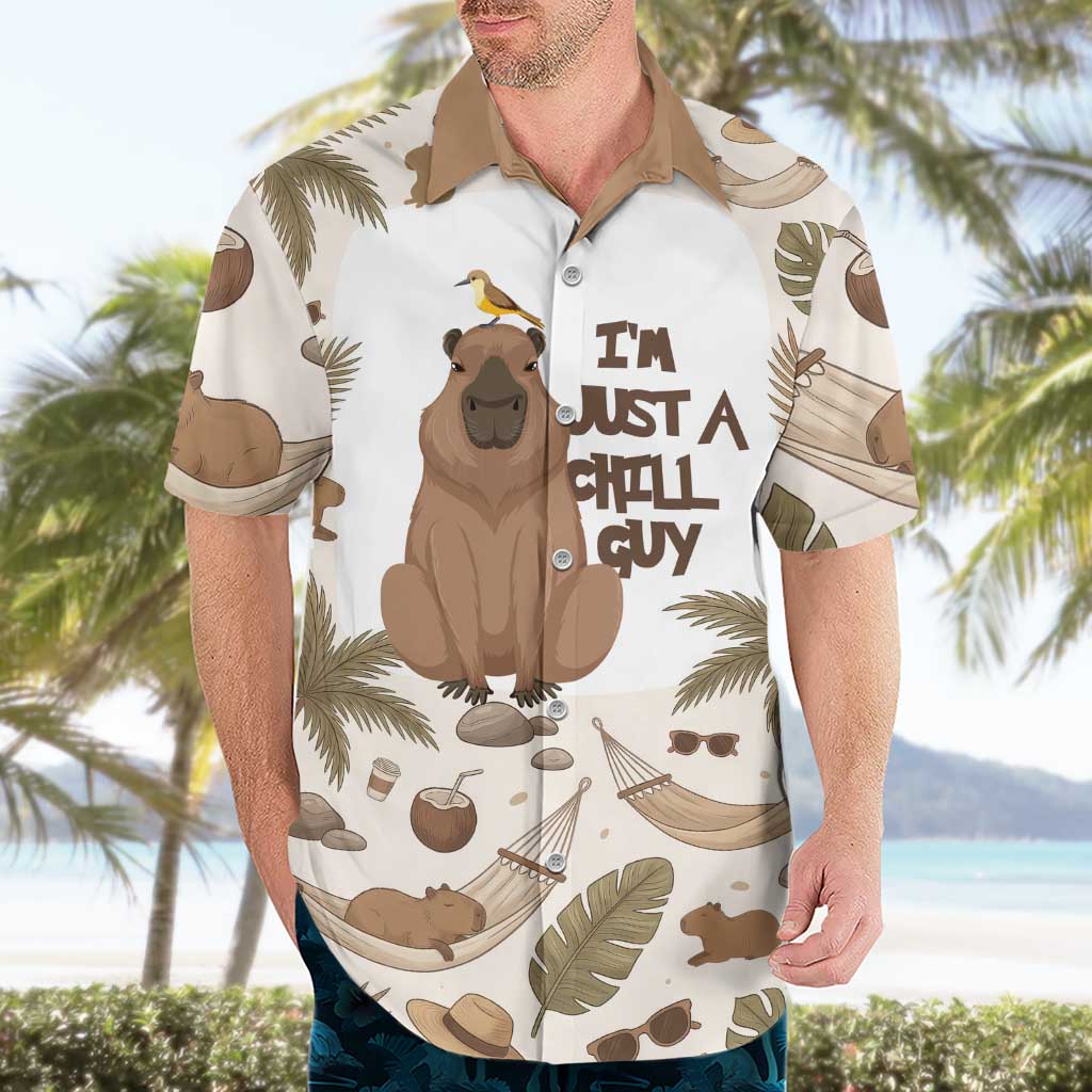 Chill Capybara Vibes Hawaiian Shirt with Hammock and Coconut Tropical Relaxed Style