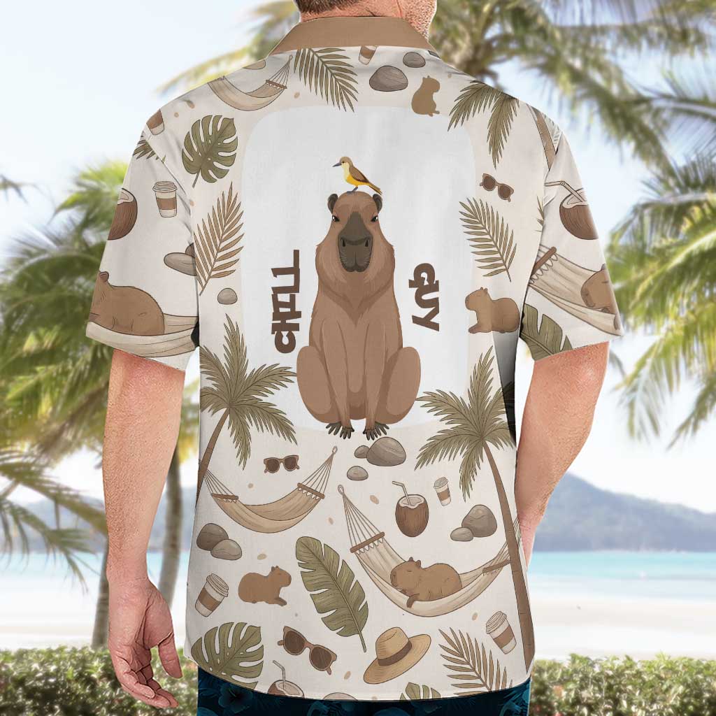 Chill Capybara Vibes Hawaiian Shirt with Hammock and Coconut Tropical Relaxed Style